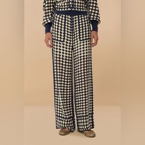 FARM Rio Blue White Crochet Pants Size S High Waisted Boho Resort Vacation